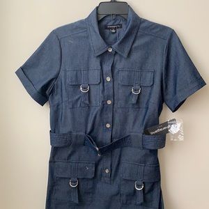 Brand: sharagano stretch vintage blue jeans gown